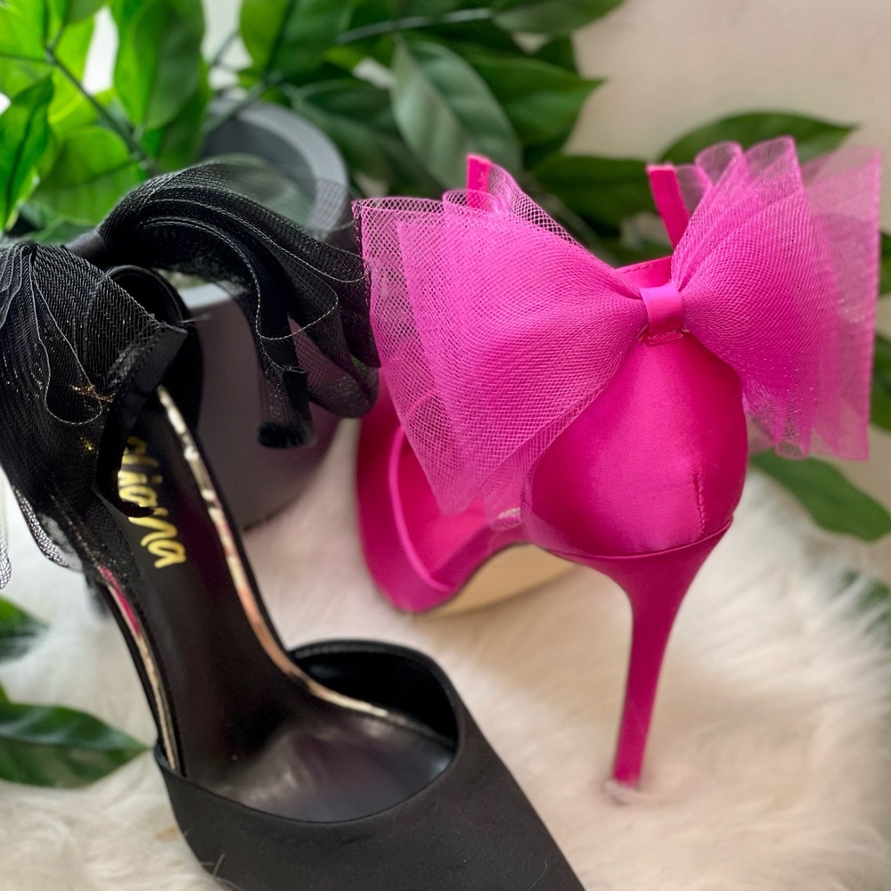 Liliana Hot Pink Pointed Stiletto Heels with Bow Detail - Picture 2 of 2
